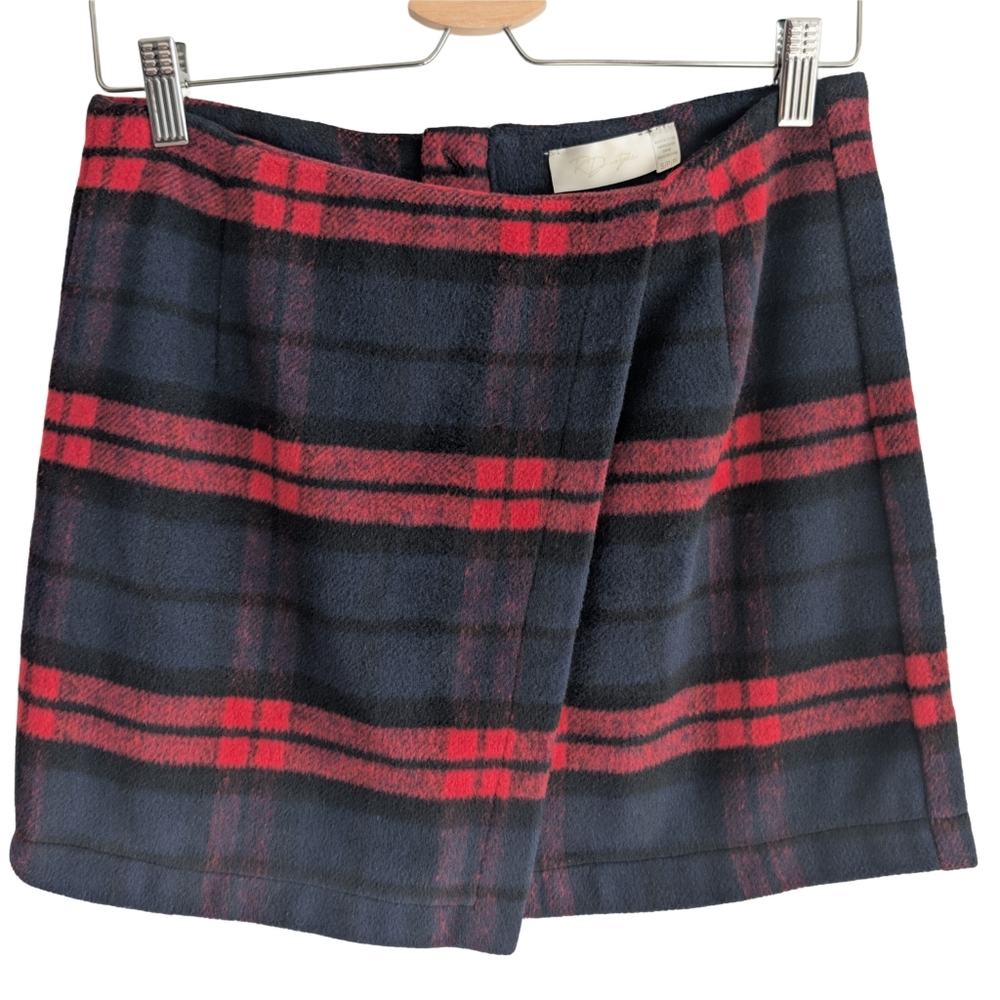 RD Style Women's Small Red Navy Blue Tartan Wrap Mini Skirt